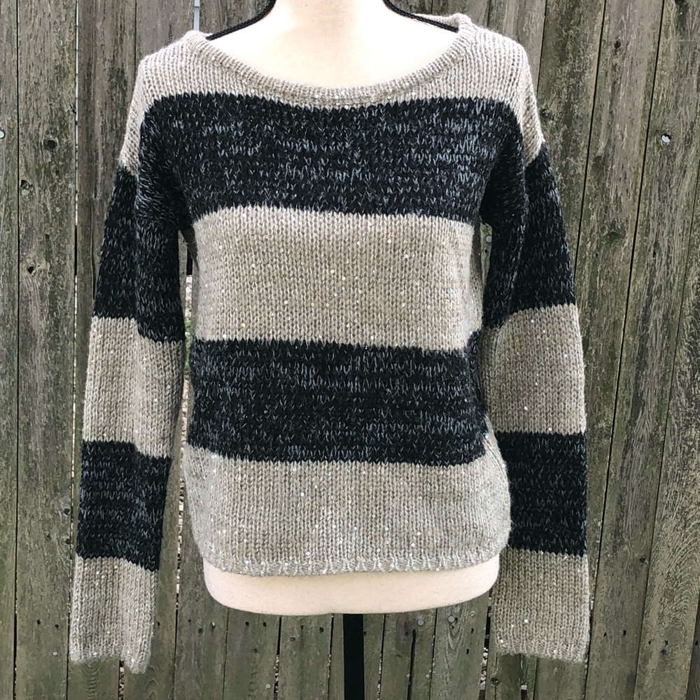 LOFT Striped and Sequined S Long Sleeves Sweater